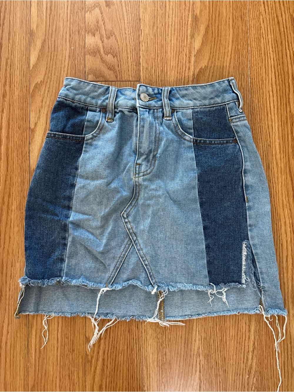 PacSun Two-Tone Blue Denim Patchwork Mini Skirt